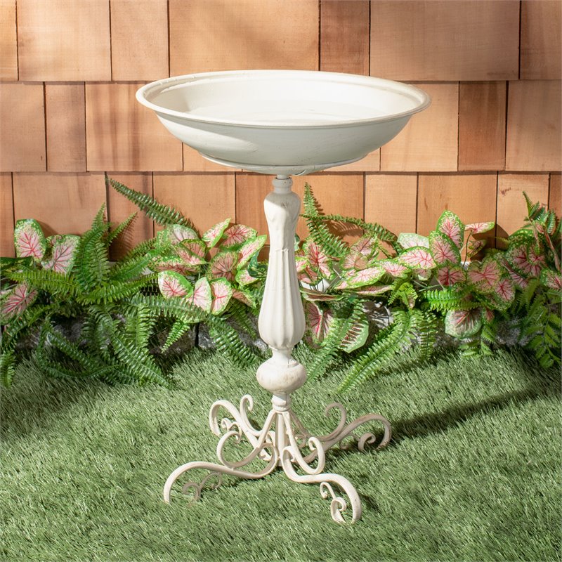 Safavieh Orian Metal/Iron Outdoor/Garden Bird Bath in Pearl White