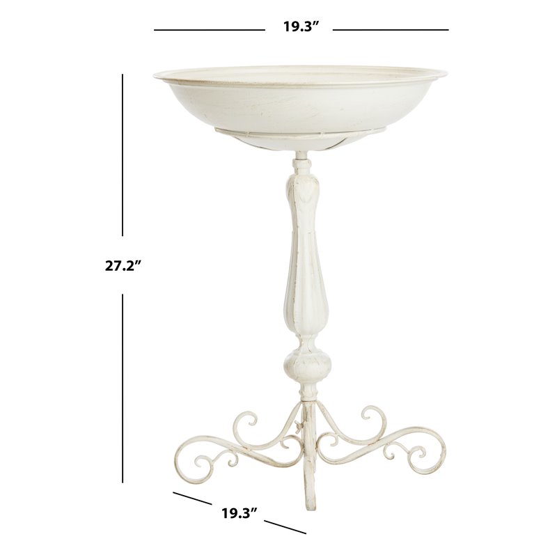 Safavieh Orian Metal/Iron Outdoor/Garden Bird Bath in Pearl White