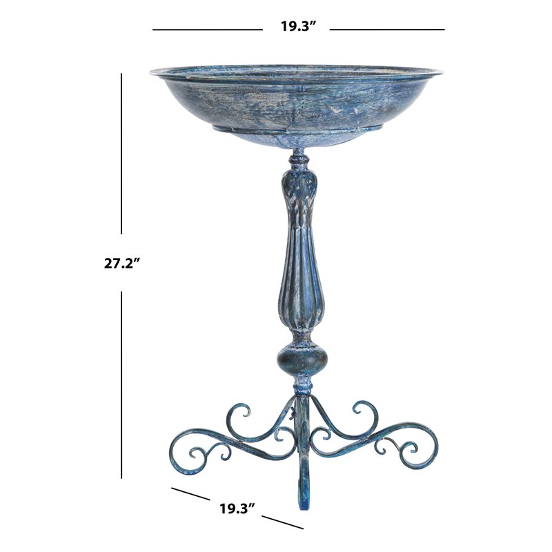 Safavieh Orian Metal/Iron Outdoor/Garden Bird Bath in Mossy Blue