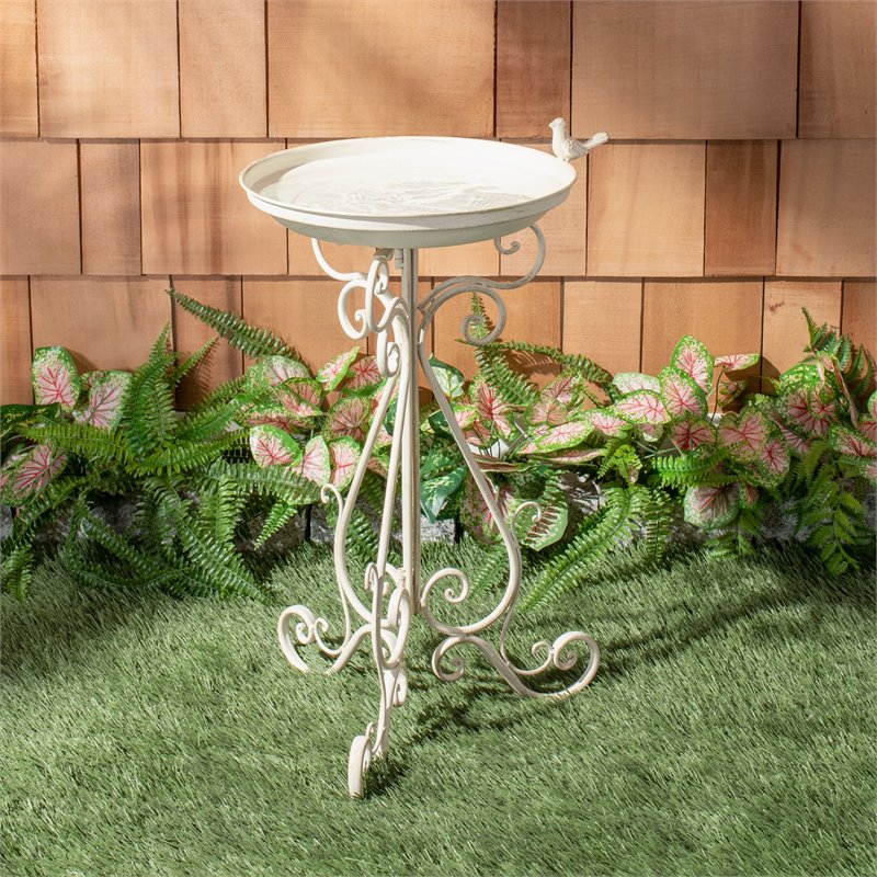 Safavieh Ashlan Metal/Iron Outdoor/Garden Bird Bath in Pearl White