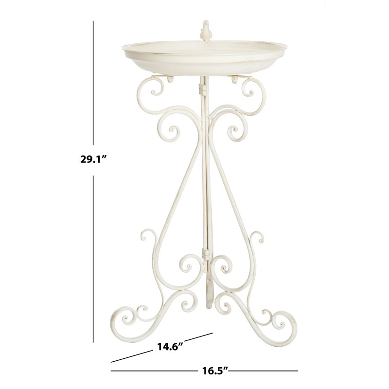 Safavieh Ashlan Metal/Iron Outdoor/Garden Bird Bath in Pearl White