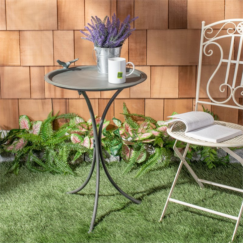 Safavieh Kensi Metal/Iron Outdoor/Garden Bird Bath in Ant Gray