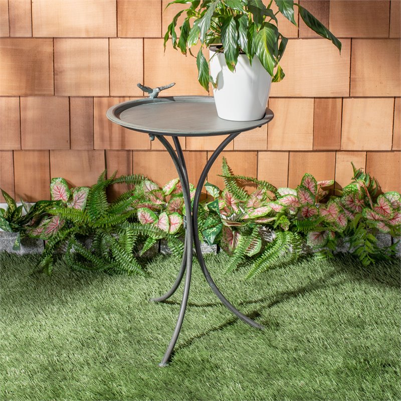 Safavieh Kensi Metal/Iron Outdoor/Garden Bird Bath in Ant Gray