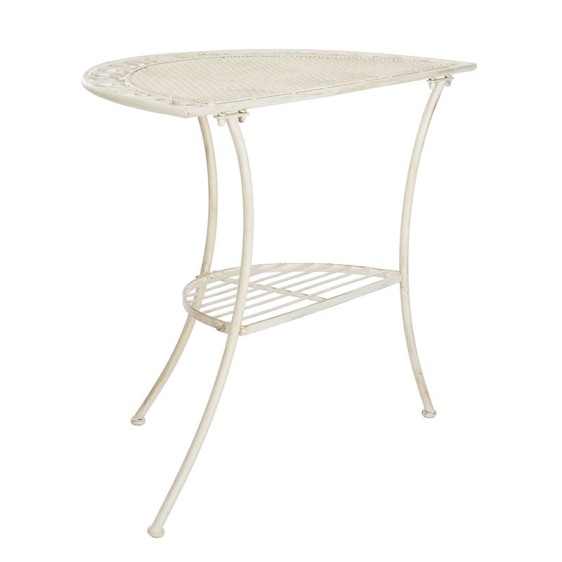 Safavieh Genson Metal/Iron Outdoor End Table with Two Tiers in Pearl White