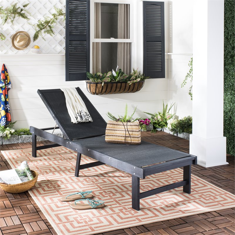 Safavieh Manteca Acacia Wood Lounge Chair in Dark Slate Gray