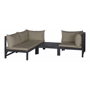Safavieh Lynwood Acacia Wood/Polyester Outdoor Sectional in Dark Gray/Taupe