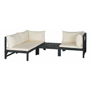 Safavieh Lynwood Acacia Wood/Polyester Outdoor Sectional in Dark Gray/Beige