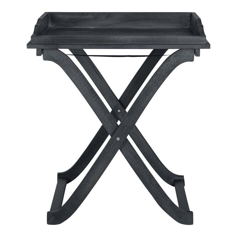 Safavieh Covina Acacia Wood Outdoor Tray Table in Dark Slate Gray