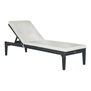 safavieh bradbury acacia wood/polyester sun lounger in dark slate gray/beige