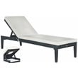 Safavieh Montclair Acacia Wood/Polyester Sun Lounger in Dark Slate Gray/Beige