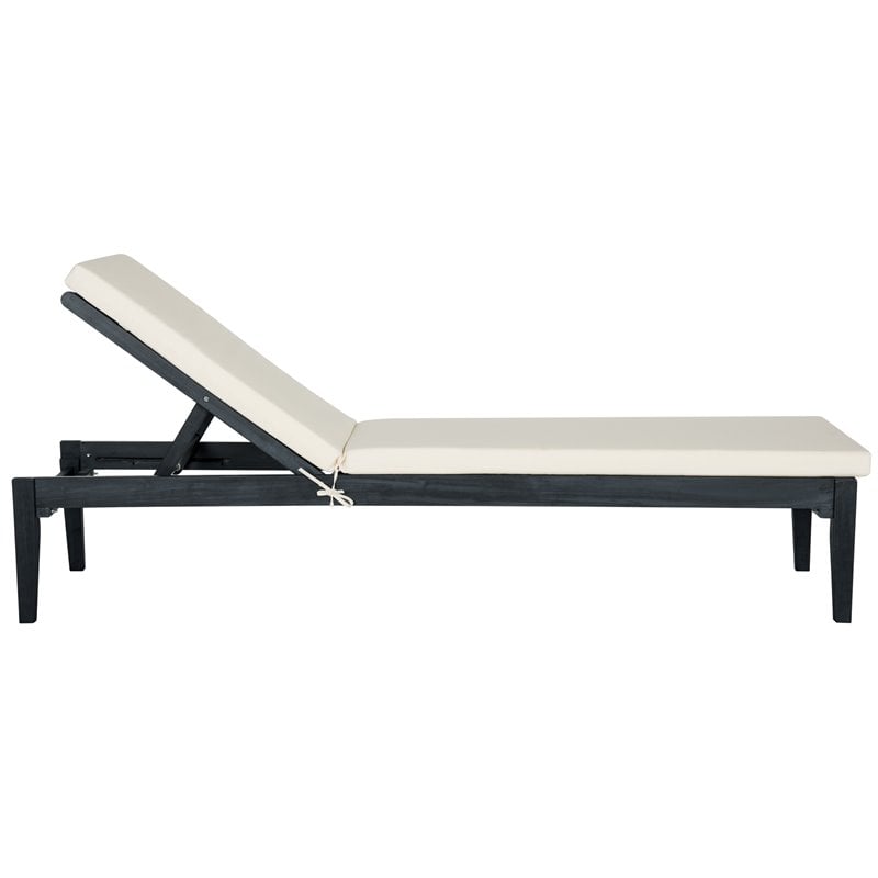 Safavieh Montclair Acacia Wood/Polyester Sun Lounger in Dark Slate Gray/Beige