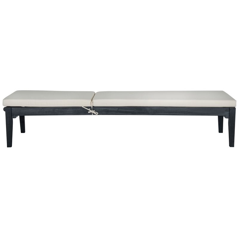 Safavieh Montclair Acacia Wood/Polyester Sun Lounger in Dark Slate Gray/Beige