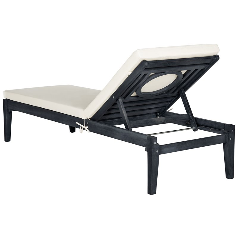 Safavieh Montclair Acacia Wood/Polyester Sun Lounger in Dark Slate Gray/Beige