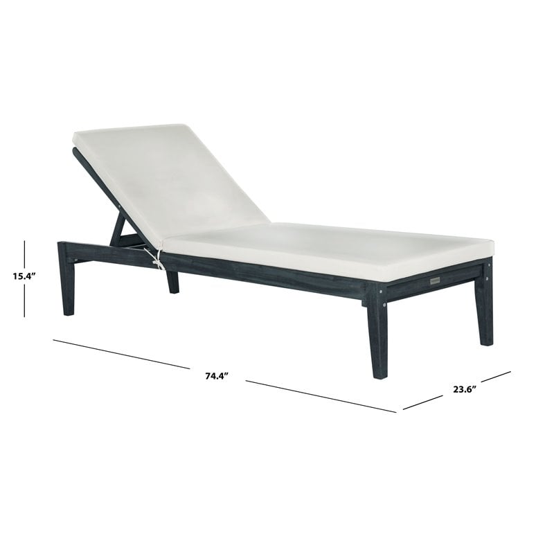 Safavieh Montclair Acacia Wood/Polyester Sun Lounger in Dark Slate Gray/Beige