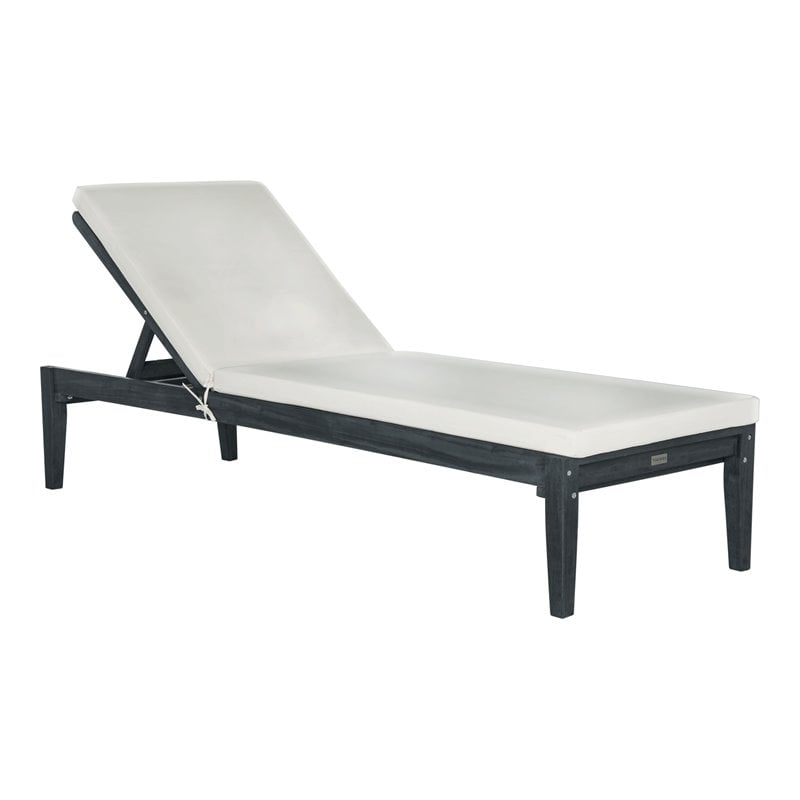 Safavieh Montclair Acacia Wood/Polyester Sun Lounger in Dark Slate Gray/Beige