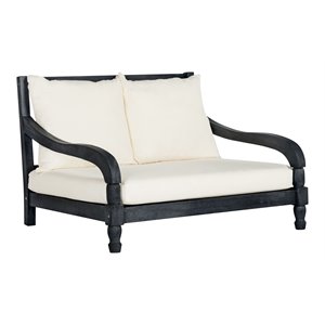 safavieh pomona acacia wood/polyester outdoor lounger in dark slate gray/beige