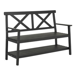 Safavieh Mayer 16.9&quot 2-Seat Acacia Wood Outdoor Bench in Black