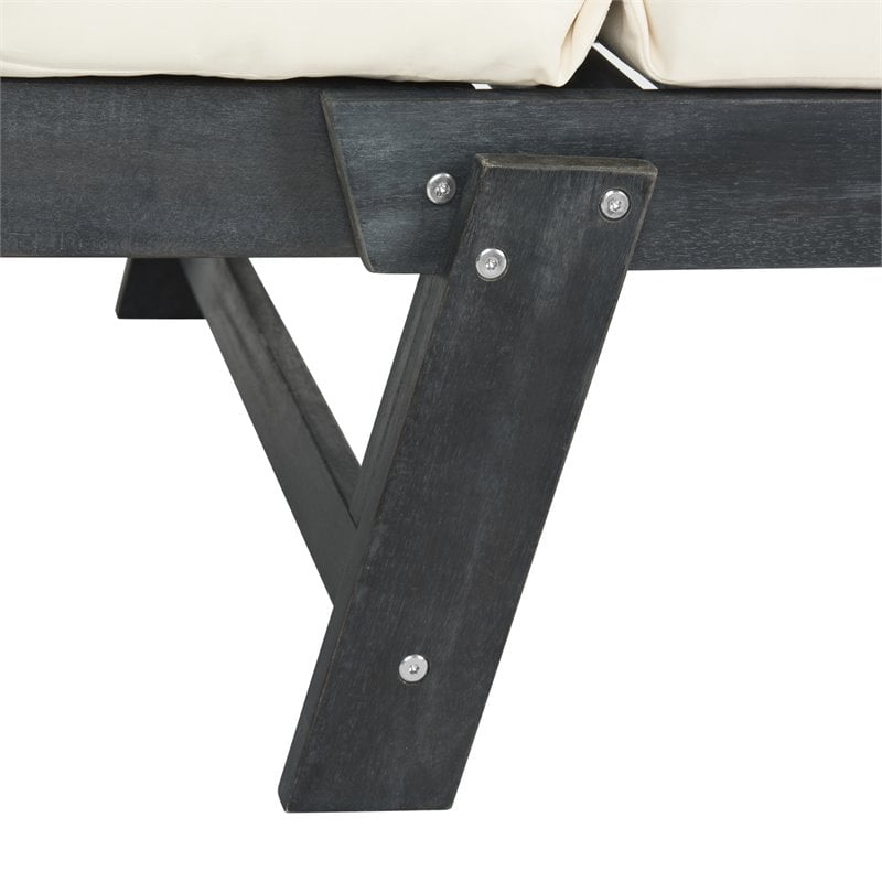 Safavieh Tandra Acacia Wood/Polyester Outdoor Daybed in Dark Slate Gray/Beige