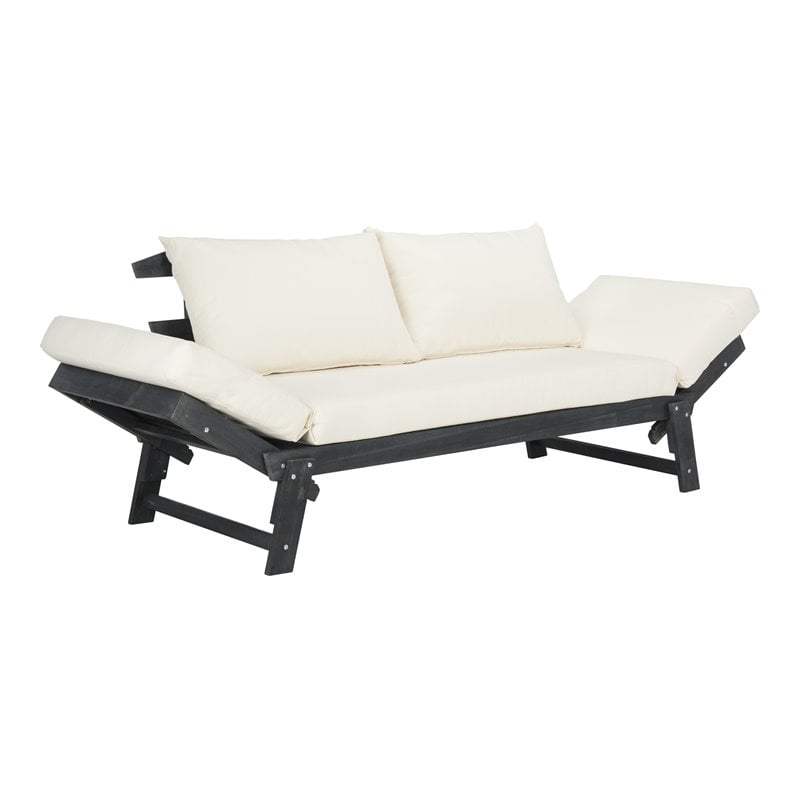 Safavieh Tandra Acacia Wood/Polyester Outdoor Daybed in Dark Slate Gray/Beige