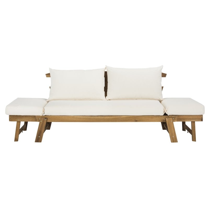 Safavieh Tandra Acacia Wood/Polyester Outdoor Daybed in Teak Brown/Beige