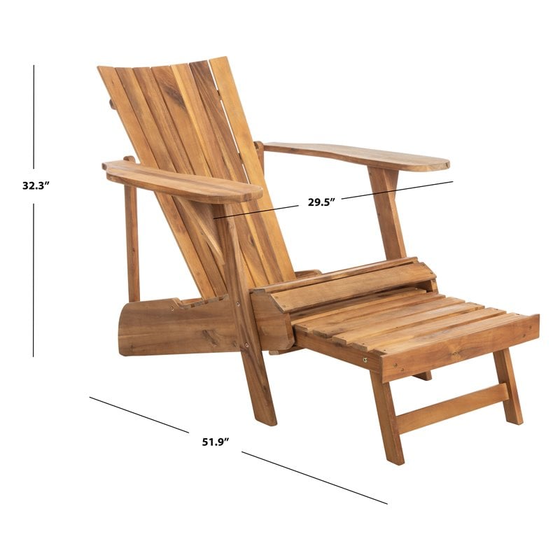 Safavieh Merlin Acacia Wood Adirondack Chair w/ Retractable Footrest in Natural