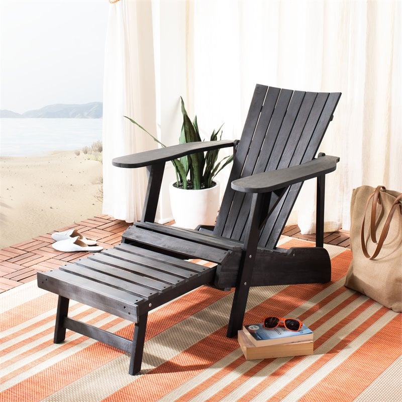 Safavieh Merlin Acacia Wood Adirondack Chair w/ Retractable Footrest in Gray