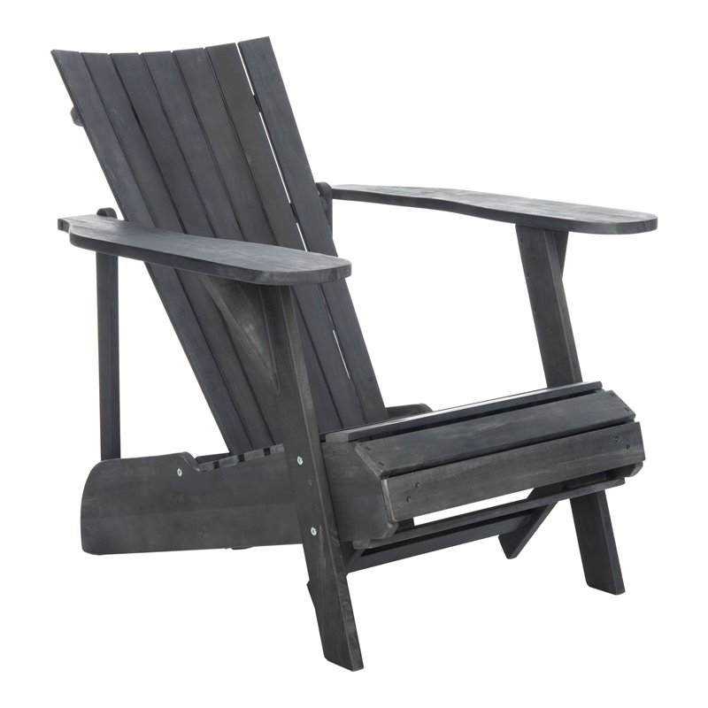 Safavieh Merlin Acacia Wood Adirondack Chair w/ Retractable Footrest in Gray