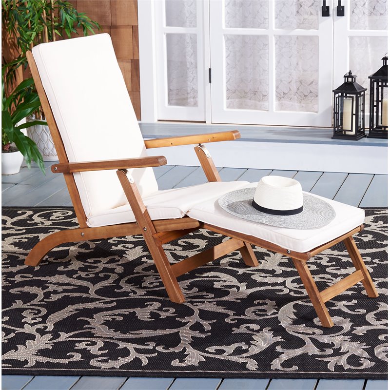 Safavieh Palmdale Acacia Wood/Polyester Lounge Chair in Natural and Beige