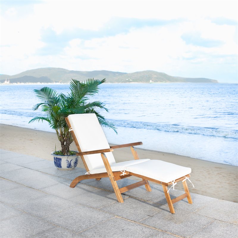 Safavieh Palmdale Acacia Wood/Polyester Lounge Chair in Natural and Beige