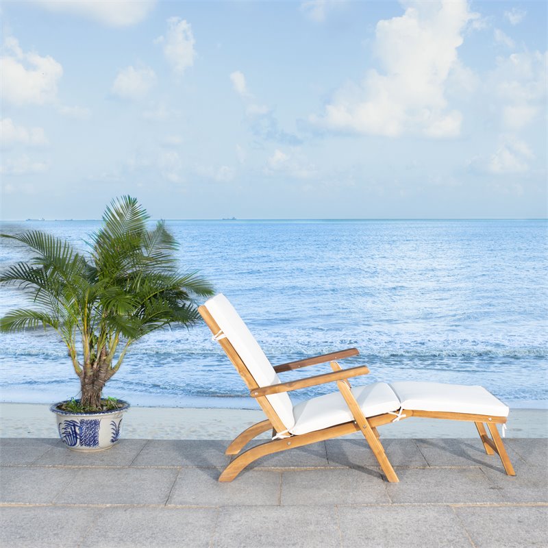 Safavieh Palmdale Acacia Wood/Polyester Lounge Chair in Natural and Beige