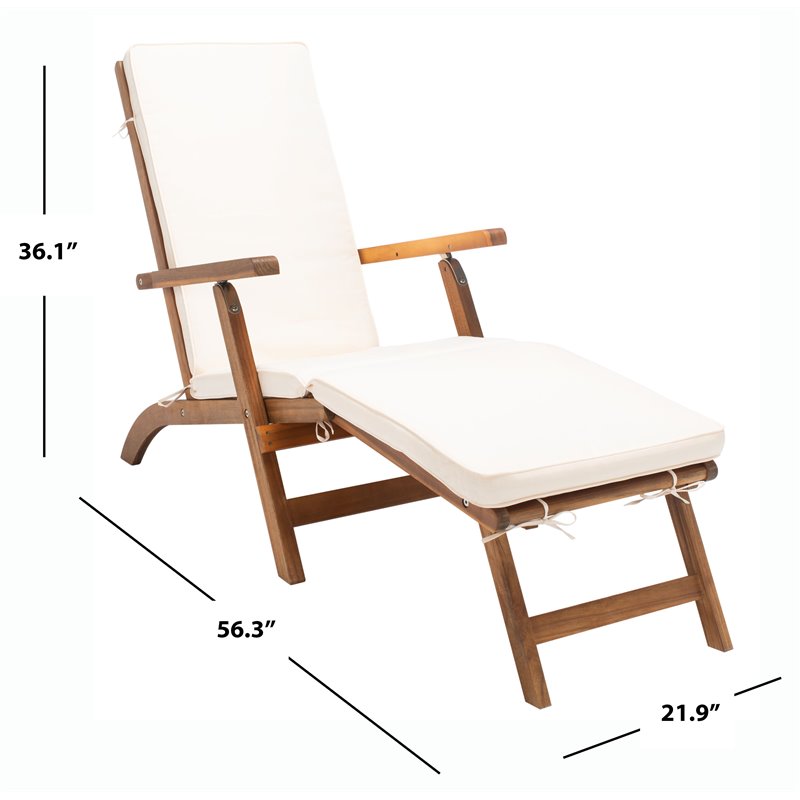 Safavieh Palmdale Acacia Wood/Polyester Lounge Chair in Natural and Beige