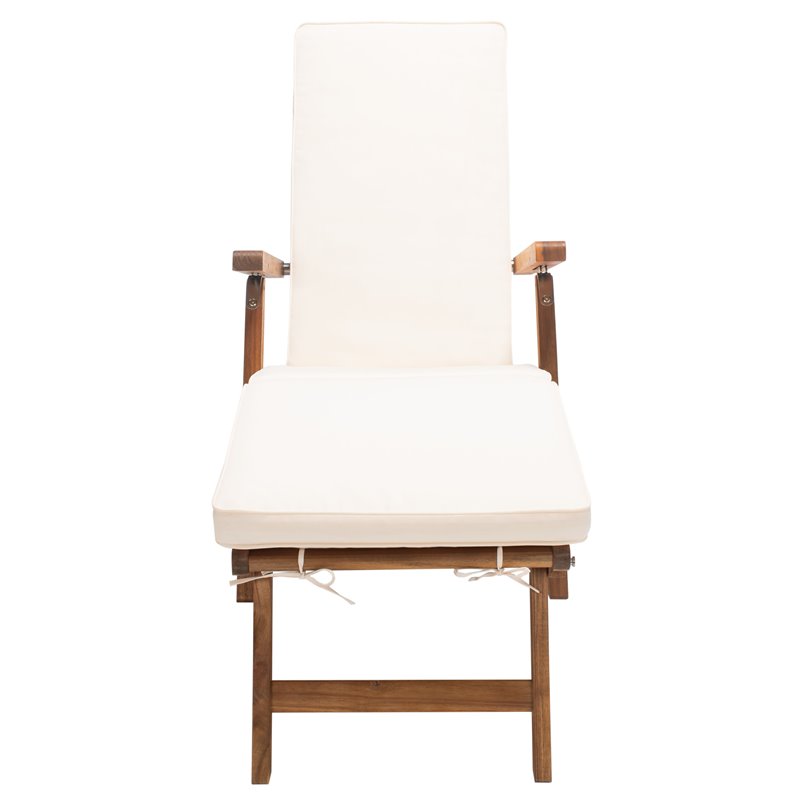 Safavieh Palmdale Acacia Wood/Polyester Lounge Chair in Natural and Beige
