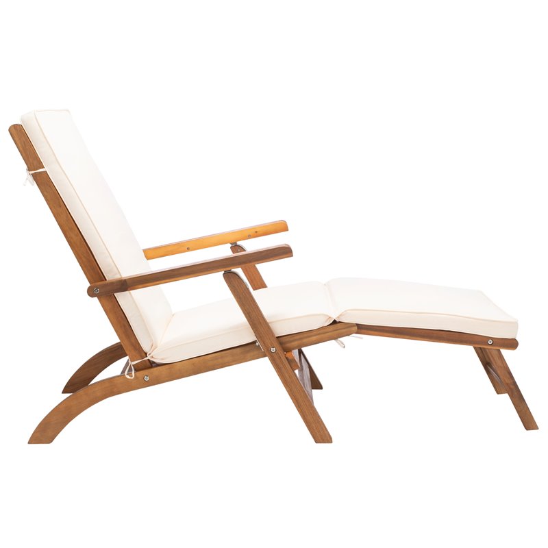Safavieh Palmdale Acacia Wood/Polyester Lounge Chair in Natural and Beige