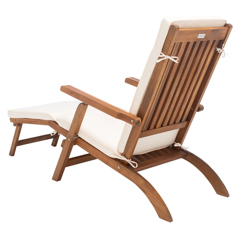 Safavieh Palmdale Acacia Wood/Polyester Lounge Chair in Natural and Beige