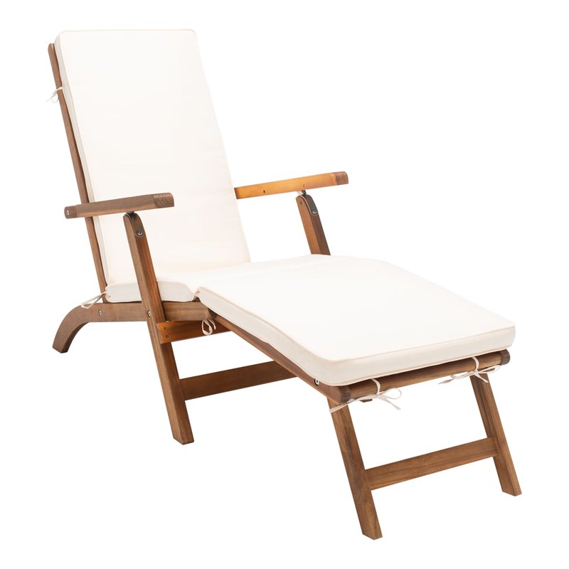 Safavieh Palmdale Acacia Wood/Polyester Lounge Chair in Natural and Beige
