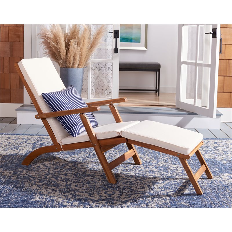 Safavieh Palmdale Acacia Wood/Polyester Lounge Chair in Natural/White