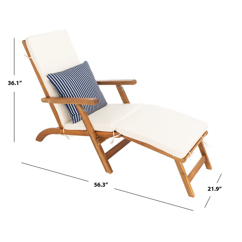 Safavieh Palmdale Acacia Wood/Polyester Lounge Chair in Natural/White