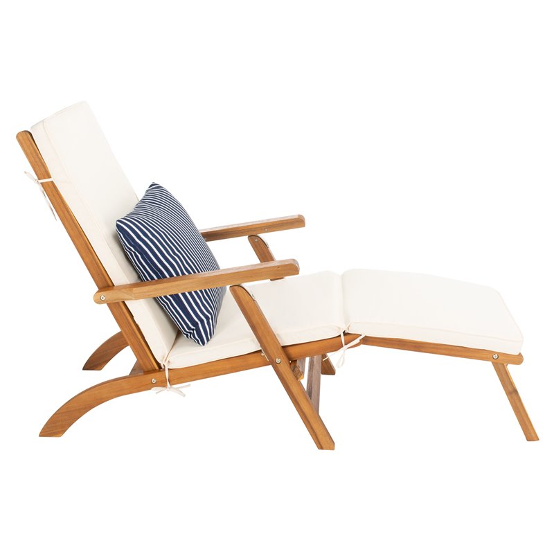 Safavieh Palmdale Acacia Wood/Polyester Lounge Chair in Natural/White