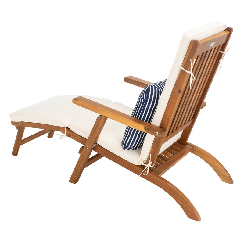 Safavieh Palmdale Acacia Wood/Polyester Lounge Chair in Natural/White
