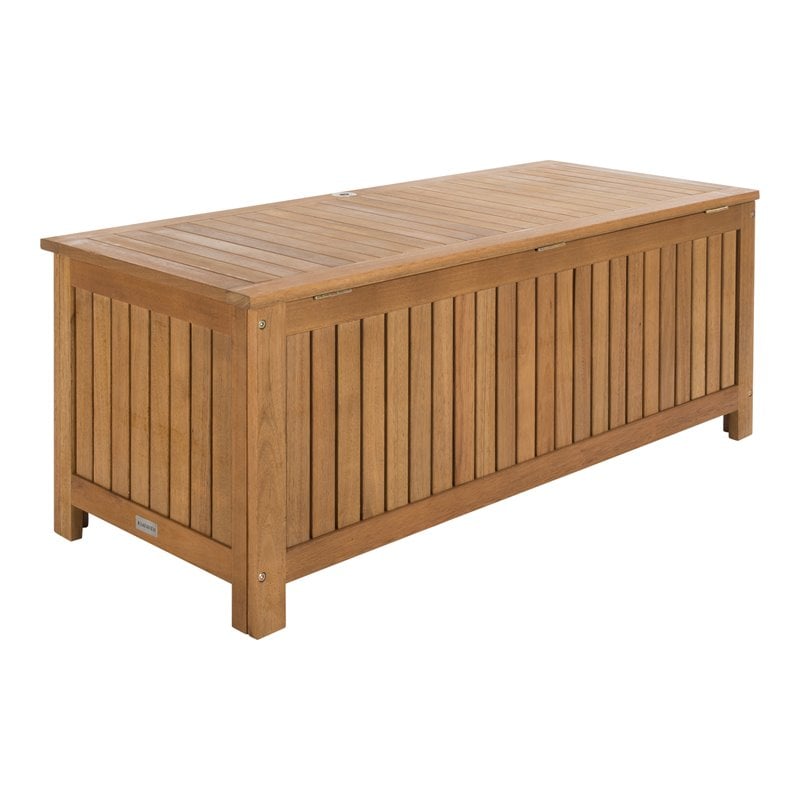 Safavieh Abri Storage Eucalyptus Wood Outdoor Cushion Box in Teak Natural