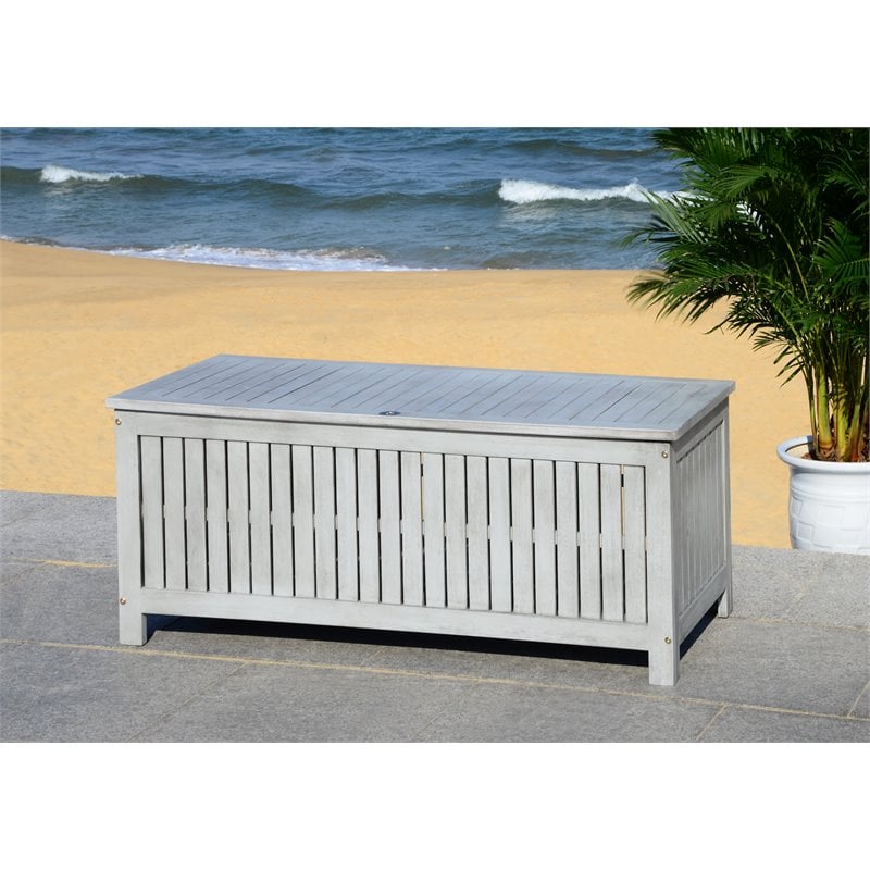 Safavieh Abri Storage Eucalyptus Wood Outdoor Cushion Box in Gray