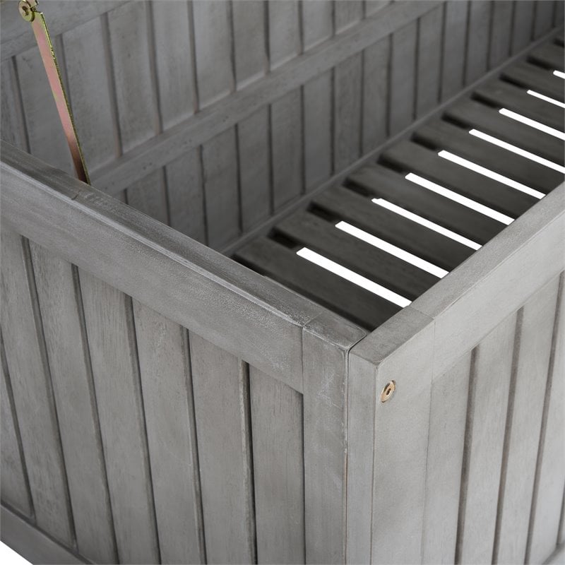 Safavieh Abri Storage Eucalyptus Wood Outdoor Cushion Box in Gray