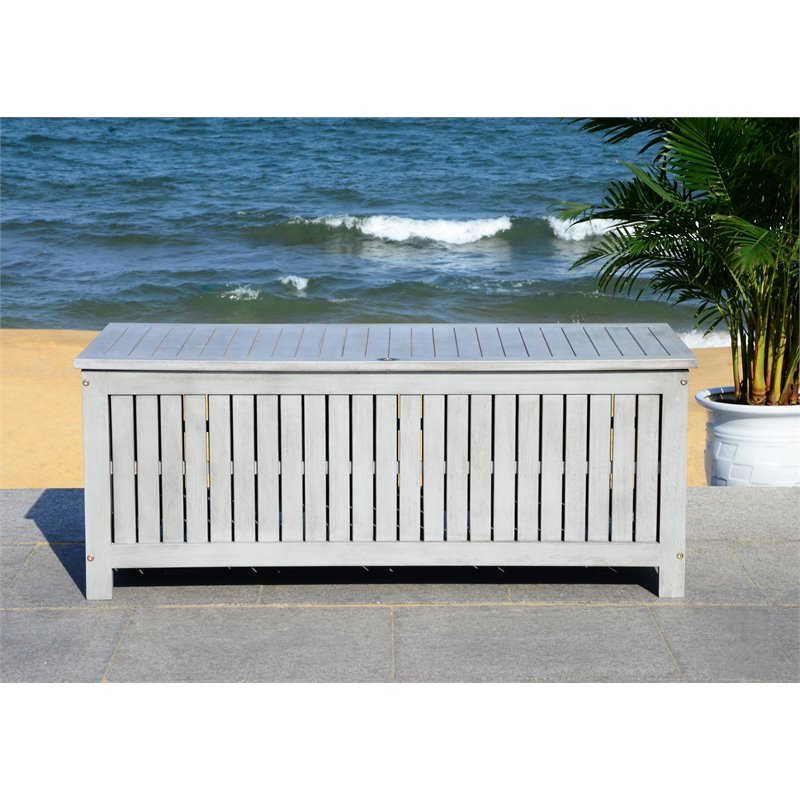Safavieh Abri Storage Eucalyptus Wood Outdoor Cushion Box in Gray