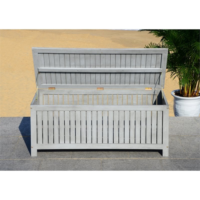 Safavieh Abri Storage Eucalyptus Wood Outdoor Cushion Box in Gray