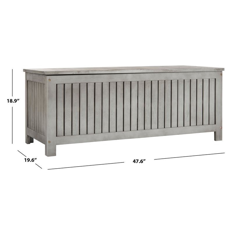 Safavieh Abri Storage Eucalyptus Wood Outdoor Cushion Box in Gray
