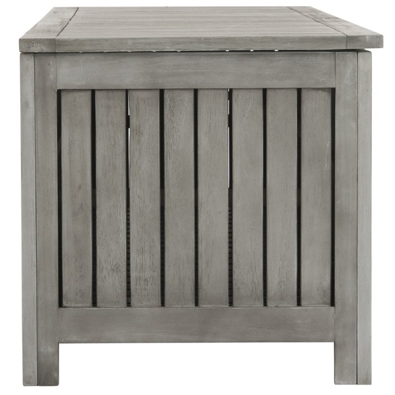 Safavieh Abri Storage Eucalyptus Wood Outdoor Cushion Box in Gray