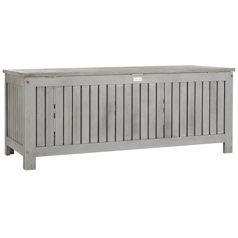 Safavieh Abri Storage Eucalyptus Wood Outdoor Cushion Box in Gray