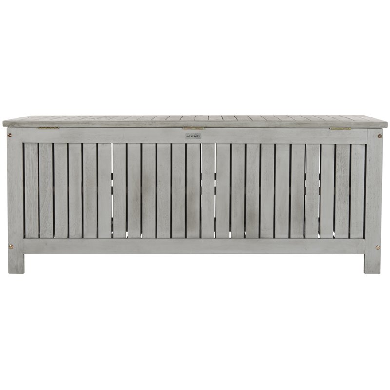 Safavieh Abri Storage Eucalyptus Wood Outdoor Cushion Box in Gray