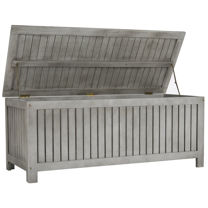 Safavieh Abri Storage Eucalyptus Wood Outdoor Cushion Box in Gray