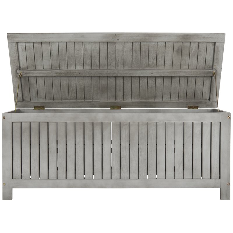 Safavieh Abri Storage Eucalyptus Wood Outdoor Cushion Box in Gray